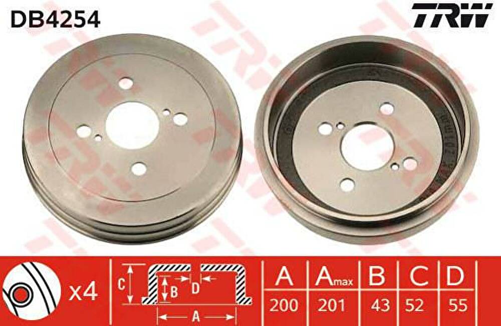 TRW DB4254 барабан торм. Toyota Yaris 1.0-1.5/1.4HDi 99>
