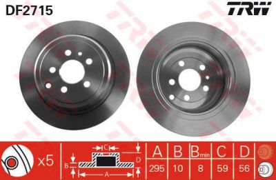 TRW DF2715 Диск торм. зад.Peugeot 806 6/94-8/02, Citroen Evasion 6/94-7/02, Fiat Ulysse 6/94-8/02 (4246J6)
