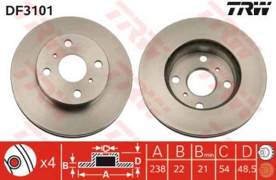 TRW DF3101 Диск тормозной пер вент Toyota CARINA II 87-92 (4351220260)