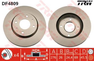 TRW DF4809 Диск тормозной пер. MITSUBISHI Galant VI 2,0 2,4GDI 2,5 V6 24V 00-04 Lancer 03- 1.3 1.6 (MR510742)