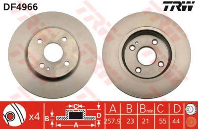 TRW DF4966 Диск тормозной передний Mazda 2 07-> (258x23mm) (DF71-33-251)
