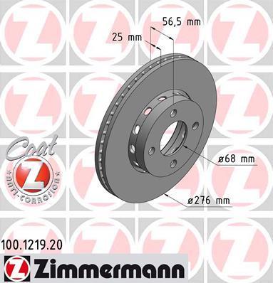 Zimmermann 100.1219.20 тормозной диск на AUDI 80 Avant (8C, B4)