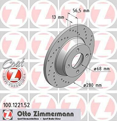 Zimmermann 100.1221.52 тормозной диск на AUDI 80 Avant (8C, B4)