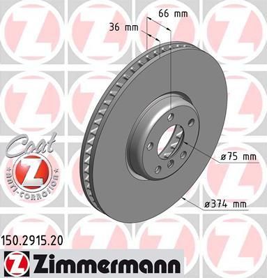ZIMMERMANN Диск торм. пер. прав. 5 (F07, F11, F10, F18)/7 (F01, F02, F03, F04) 09> (150.2915.20)