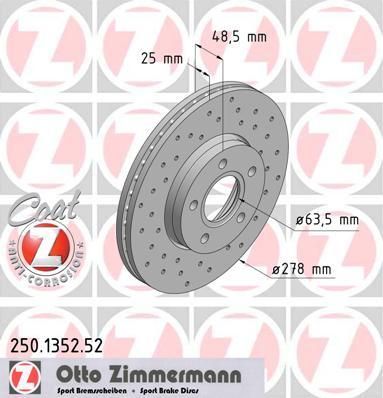 ZIMMERMANN ДИСК ТОРМ FRD FOCUS C-MAX FOCUS II + TURNIER, VOLV S40 / V50 15 ПЕР SPORT 03/07->> (250135252)