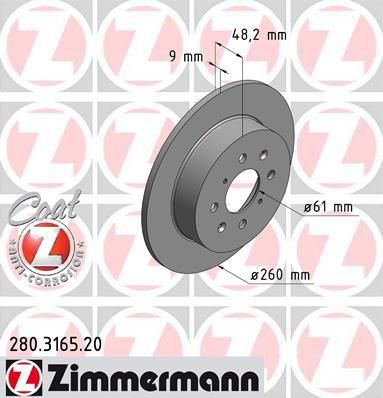 ZIMMERMANN Диск торм.зад. Honda Civic 01> заказ не менее 2 единиц (280.3165.20)