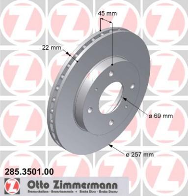 Zimmermann 285.3501.00 тормозной диск на HYUNDAI SONATA II (Y-2)