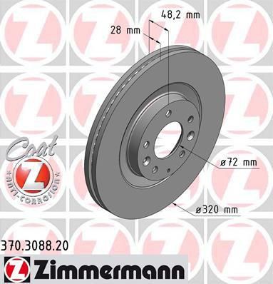 ZIMMERMANN ДИСК ТОРМОЗНОЙ MAZDA CX-7 2,2/2,3 09- Coat Z (370.3088.20, 370.3088.20)