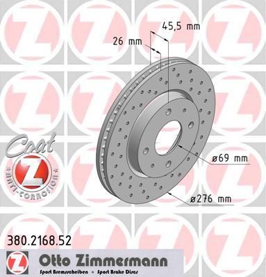 ZIMMERMANN ДИСК ТОРМ MITS SPORT ПЕР LANC 1.6/2.0 GAL 2.0/2.4 GDI 96-04-> (380216852)