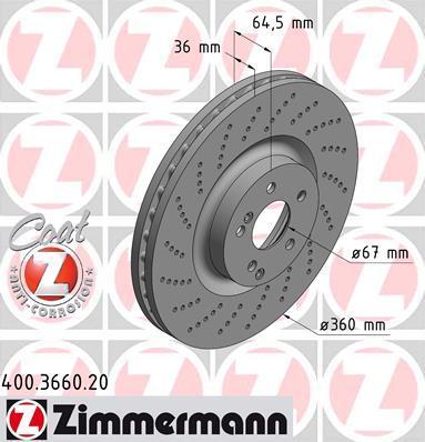 Zimmermann 400.3660.20 тормозной диск на MERCEDES-BENZ C-CLASS T-Model (S205)