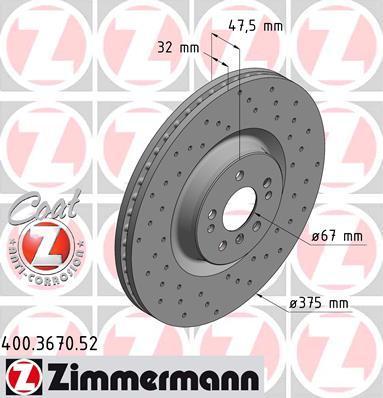 Zimmermann 400.3670.52 тормозной диск на MERCEDES-BENZ M-CLASS (W164)