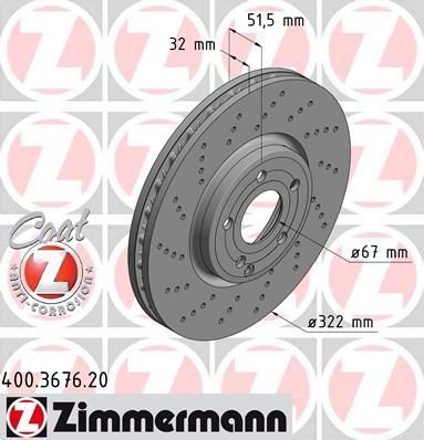 Zimmermann 400.3676.20 тормозной диск на MERCEDES-BENZ C-CLASS T-Model (S205)