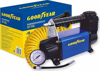 Компрессор Goodyear GY-50L 50 л/мин, питание от АКБ, съемный витой шланг, сумка для хранения