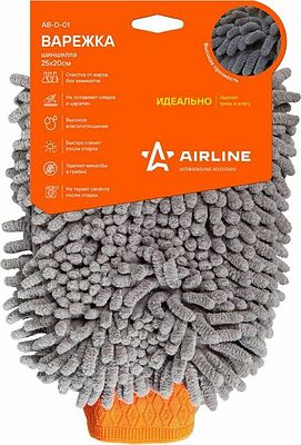 AIRLINE AB-D-01 варежка-шиншилла для мойки автомобиля, серый ворс, 25×20 см