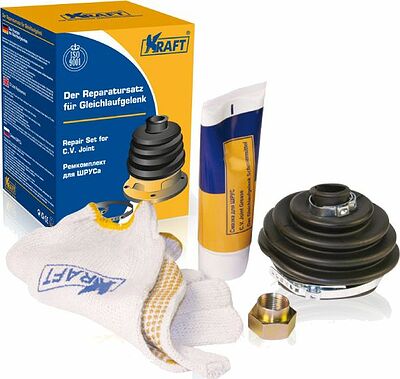 KRAFT KT053801 ремкомплект пыльника наружного ШРУСа ВАЗ 2108–2115: пыльник, смазка, хомуты, стопорное кольцо