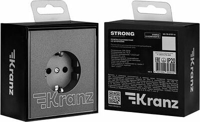 Kranz KR-78-0701-6 Розетка STRONG 1-ая с/з с/у, со шторками 16А графит KRANZ