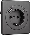 Kranz KR-78-0704-2 Розетка ROUND 1-ая с/з с/у з/ш 16А с USB A+C быстрой зарядки 5В/3А титан KRANZ