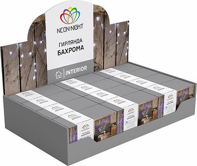 NEON-NIGHT 255-016 Гирлянда Бахрома (Айсикл), 1,8х0,5м, 48 LED ТЕПЛЫЙ БЕЛЫЙ, прозрачный ПВХ, IP20, свечение с динамикой, 230В, не соединяется
