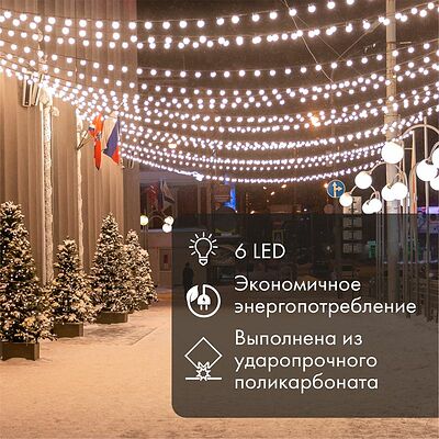 NEON-NIGHT 405-143 Лампа-шар светодиодная с патроном для кабеля Белт-Лайт, диаметр 45мм, 6 LED, 1Вт, СИНИЙ, синяя колба, 230В NEON-NIGHT