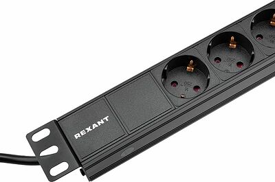 REXANT 04-0105-1 Блок распределения питания для 19 quot; шкафов, горизонтальный, 9 розеток СЕЕ 7/4, 16A, без выкл, алюм корп, шнур 2м, вилка СЕЕ 7/7 REXANT
