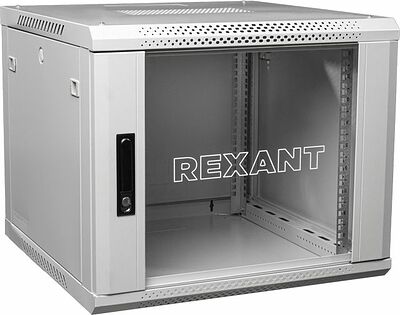 REXANT 04-1266-111 Настенный шкаф 19 quot; 12U 600×600×635 (ШxГxВ), дверь стекло, металлическая задняя стенка, боковые съемные стенки, RAL 7035 REXANT