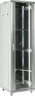 REXANT 04-1866-211 Напольный шкаф 19 quot; 18U 600×600×987 (ШxГxВ), дверь стекло, металлическая задняя дверь, боковые съемные стенки, RAL 7035 REXANT