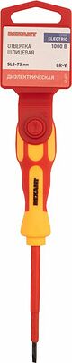 REXANT 12-4711 Отвертка шлицевая диэлектрическая SL3х75мм, до 1000В, двухкомпонентная рукоятка REXANT