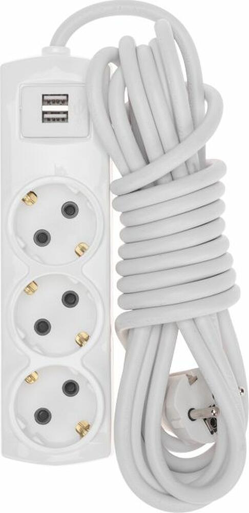 REXANT 13-4111 Удлинитель PREMIUM 3 гнезда, 5м, 3х1,5мм², с/з, 2 USB, белый REXANT