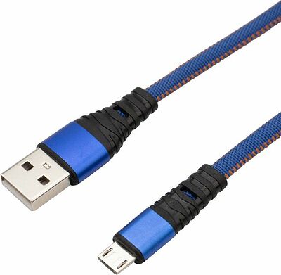 REXANT 18-1163 Кабель USB-A – micro USB, 2А, 1м, в джинсовой тканевой оплетке, плоский REXANT