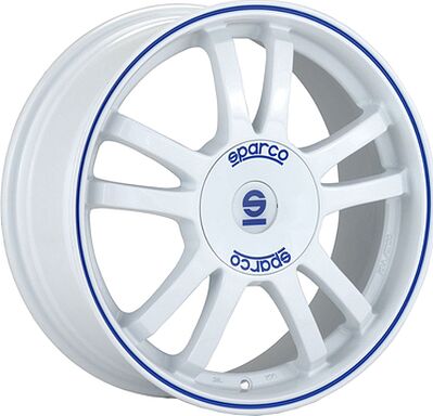 Sparco Rally 6.5x15 4x100 ET 37 Dia 68 WHITE + BLUE LIP